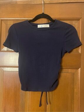 Her Entire Name Says Grace Navy Short Sleeve Ribbed Top - Size Small